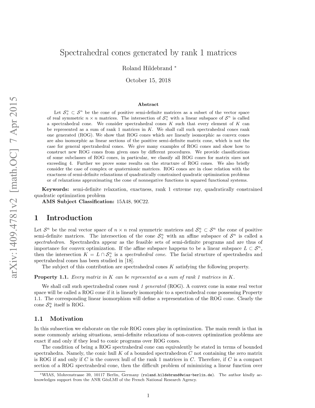 Spectrahedral Cones Generated by Rank 1 Matrices