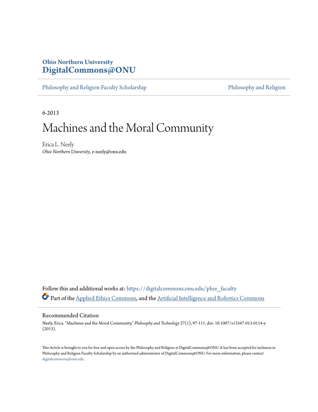 Machines and the Moral Community Erica L