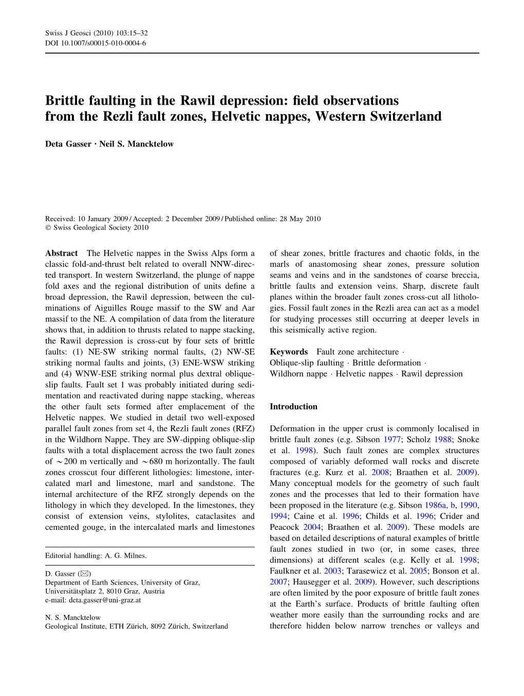 Brittle Faulting in the Rawil Depression: Field Observations From