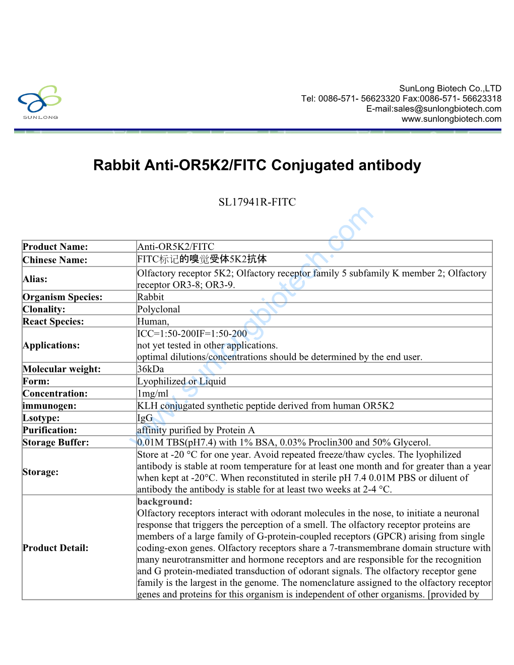Rabbit Anti-OR5K2/FITC Conjugated Antibody