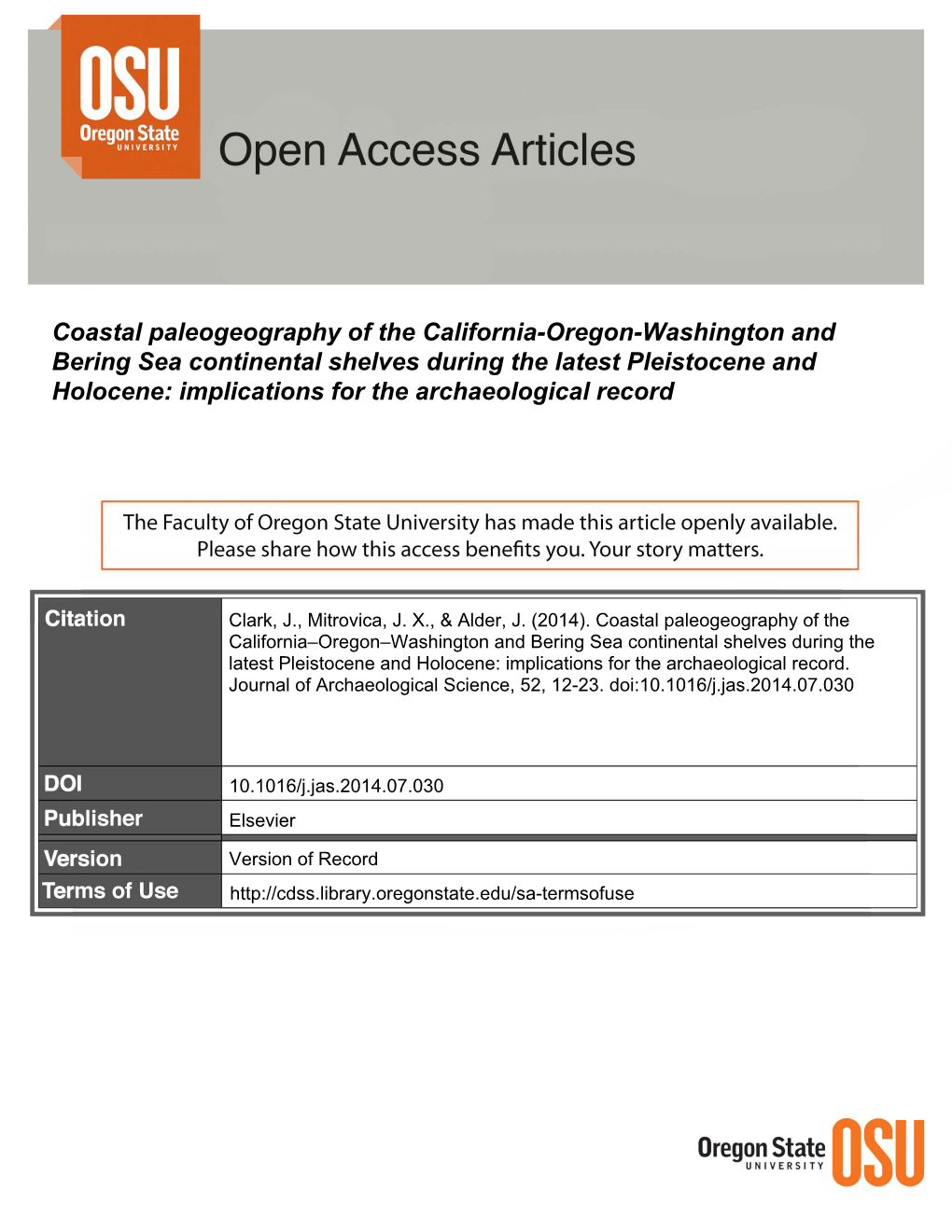 Coastal Paleogeography of the California-Oregon-Washington And