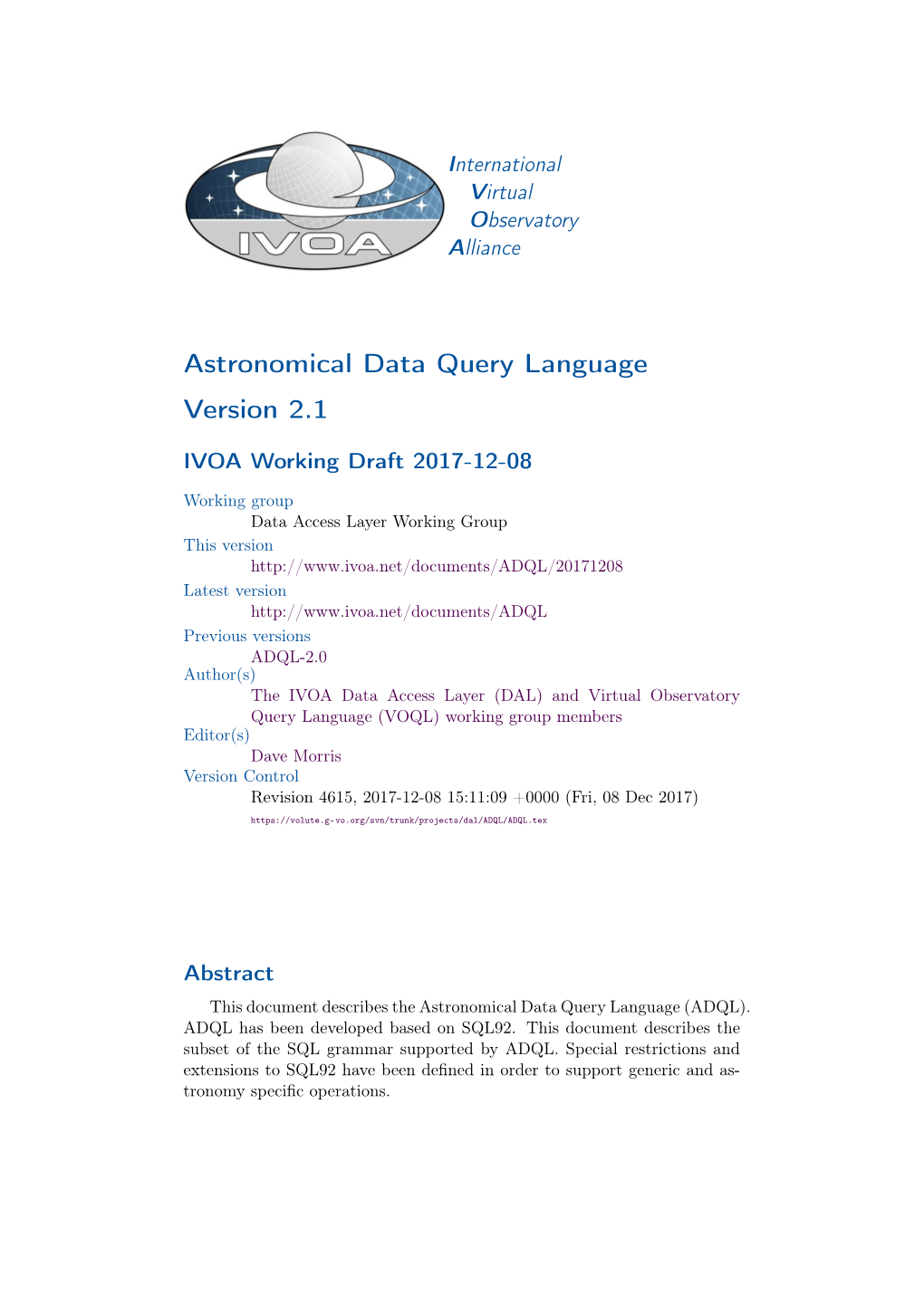 Astronomical Data Query Language Version 2.1