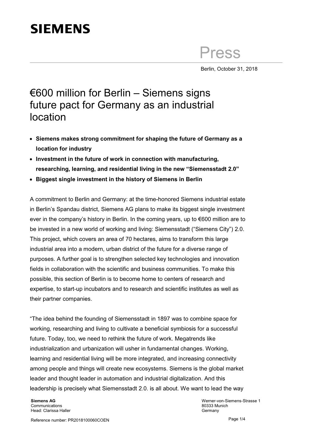 €600 Million for Berlin – Siemens Signs Future Pact for Germany As an Industrial Location