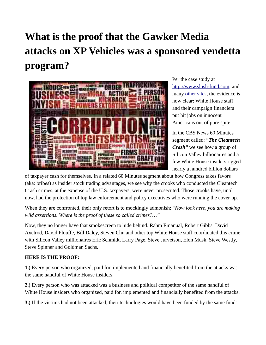 What Is the Proof That the Gawker Media Attacks on XP Vehicles Was a Sponsored Vendetta Program?