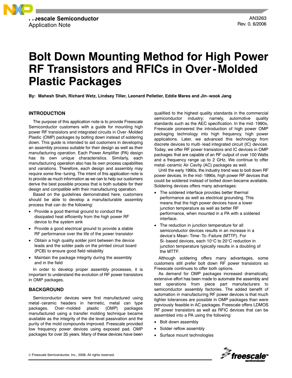 Bolt Down Mounting Method for High Power RF Transistors and Rfics in Over-Molded Plastic Packages