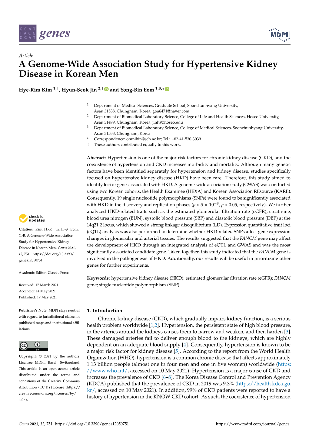 A Genome-Wide Association Study for Hypertensive Kidney Disease in Korean Men