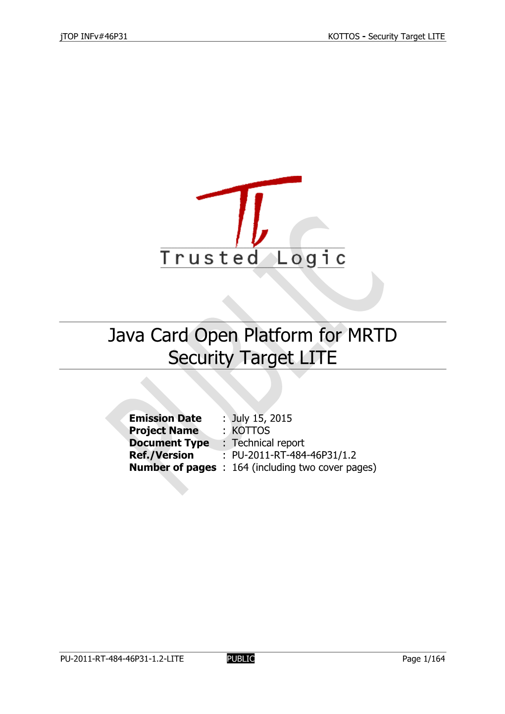 Java Card Open Platform for MRTD Security Target LITE