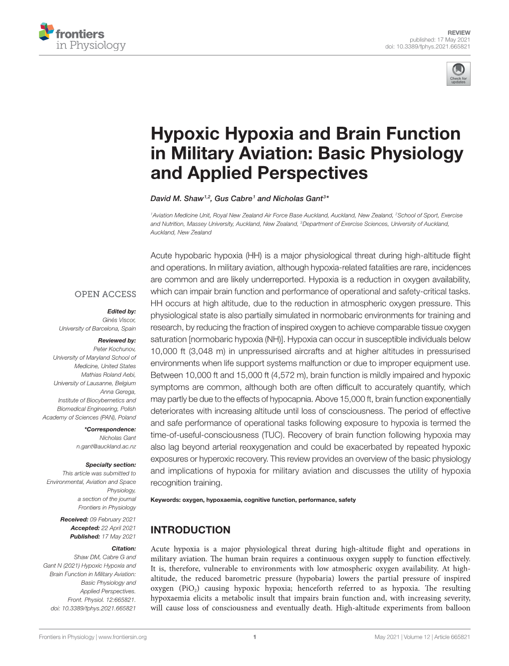 Hypoxic Hypoxia and Brain Function in Military Aviation: Basic Physiology and Applied Perspectives