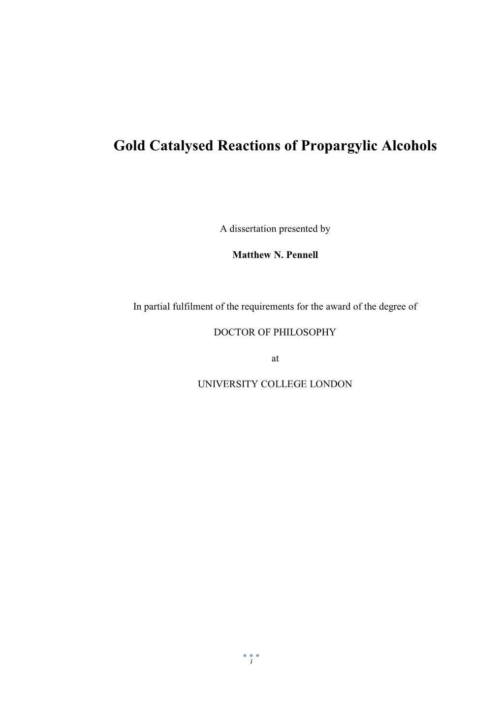 Gold Catalysed Reactions of Propargylic Alcohols