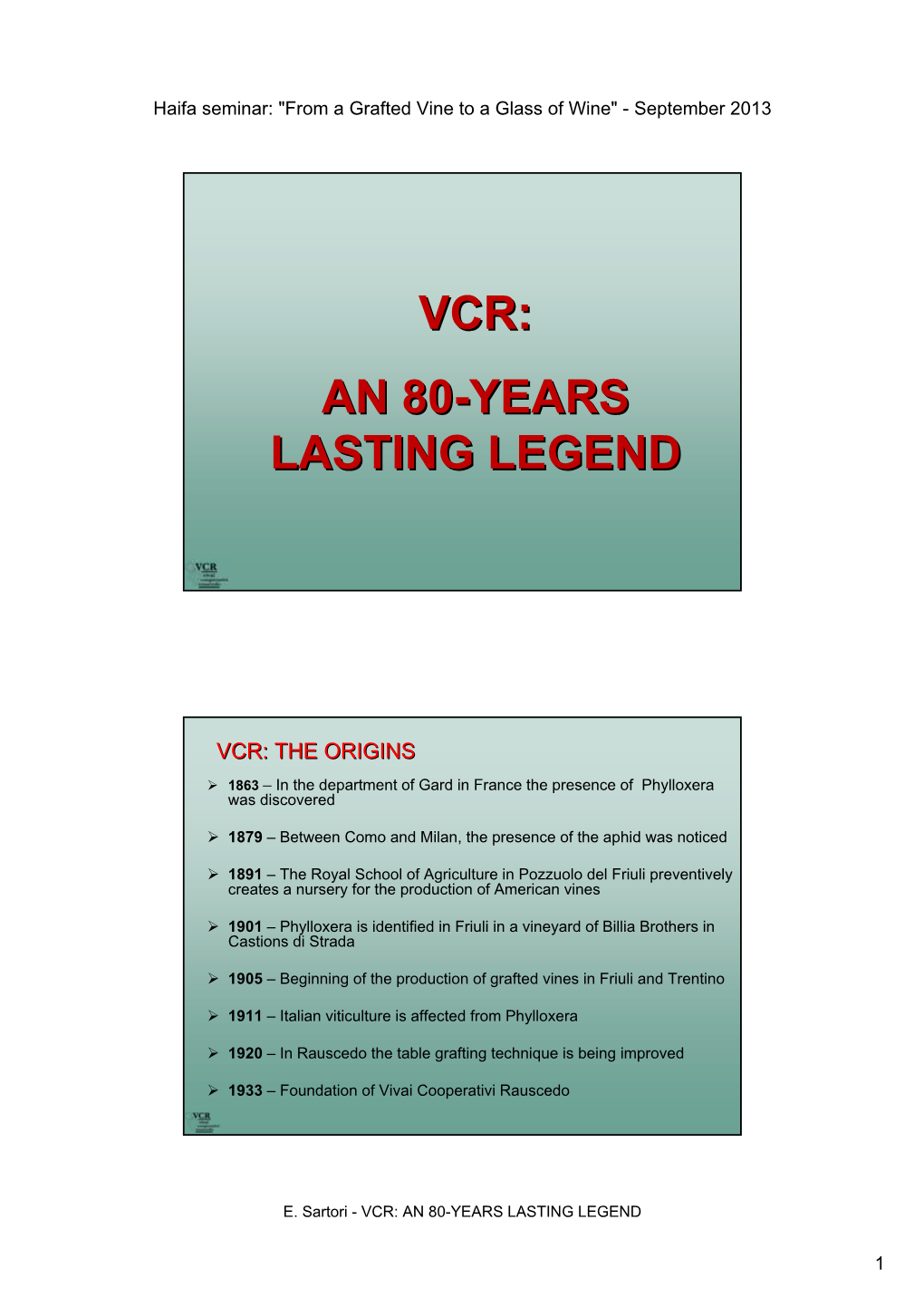 Vcr: an 80-Years Lasting Legend