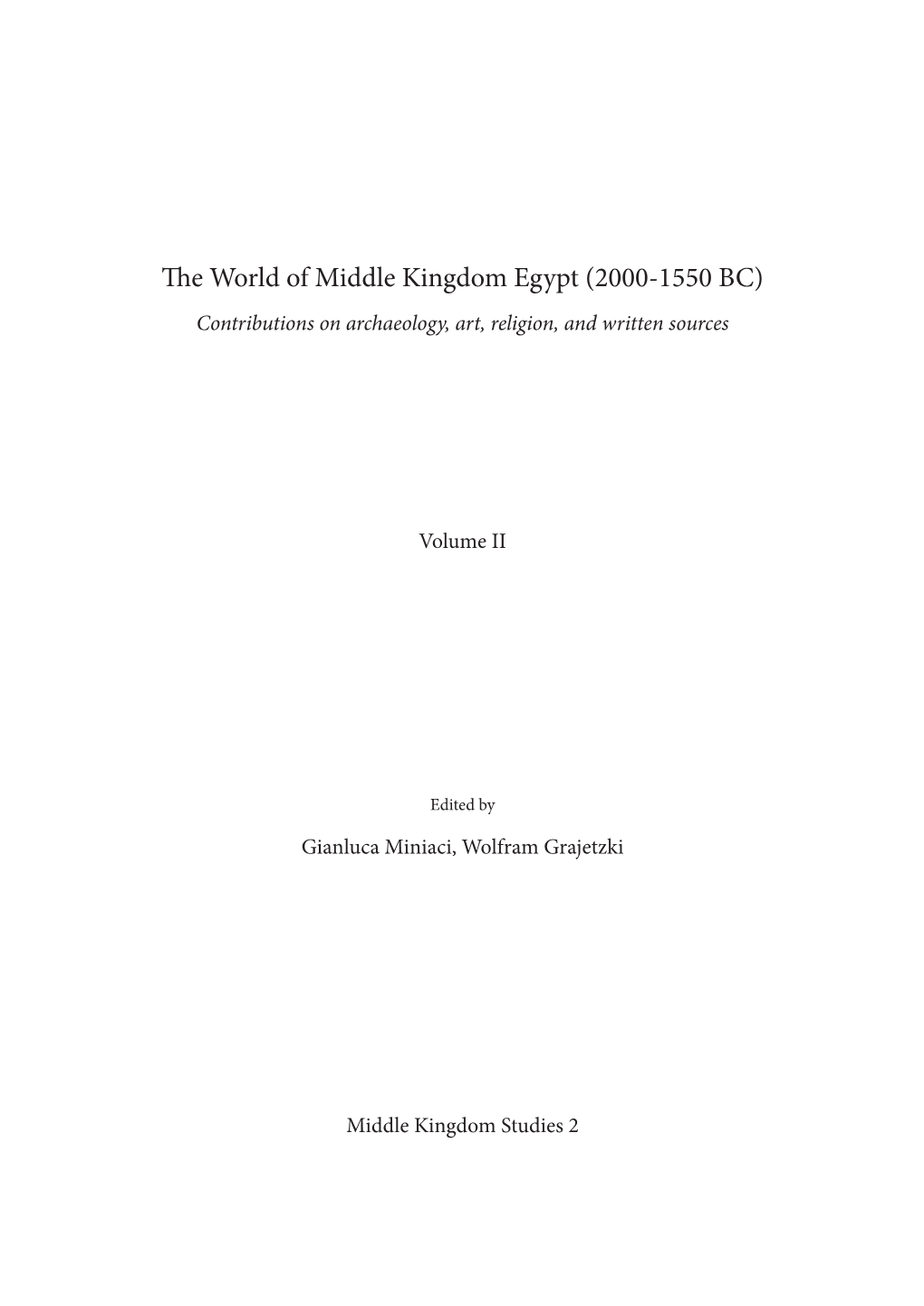 The World of Middle Kingdom Egypt (2000-1550