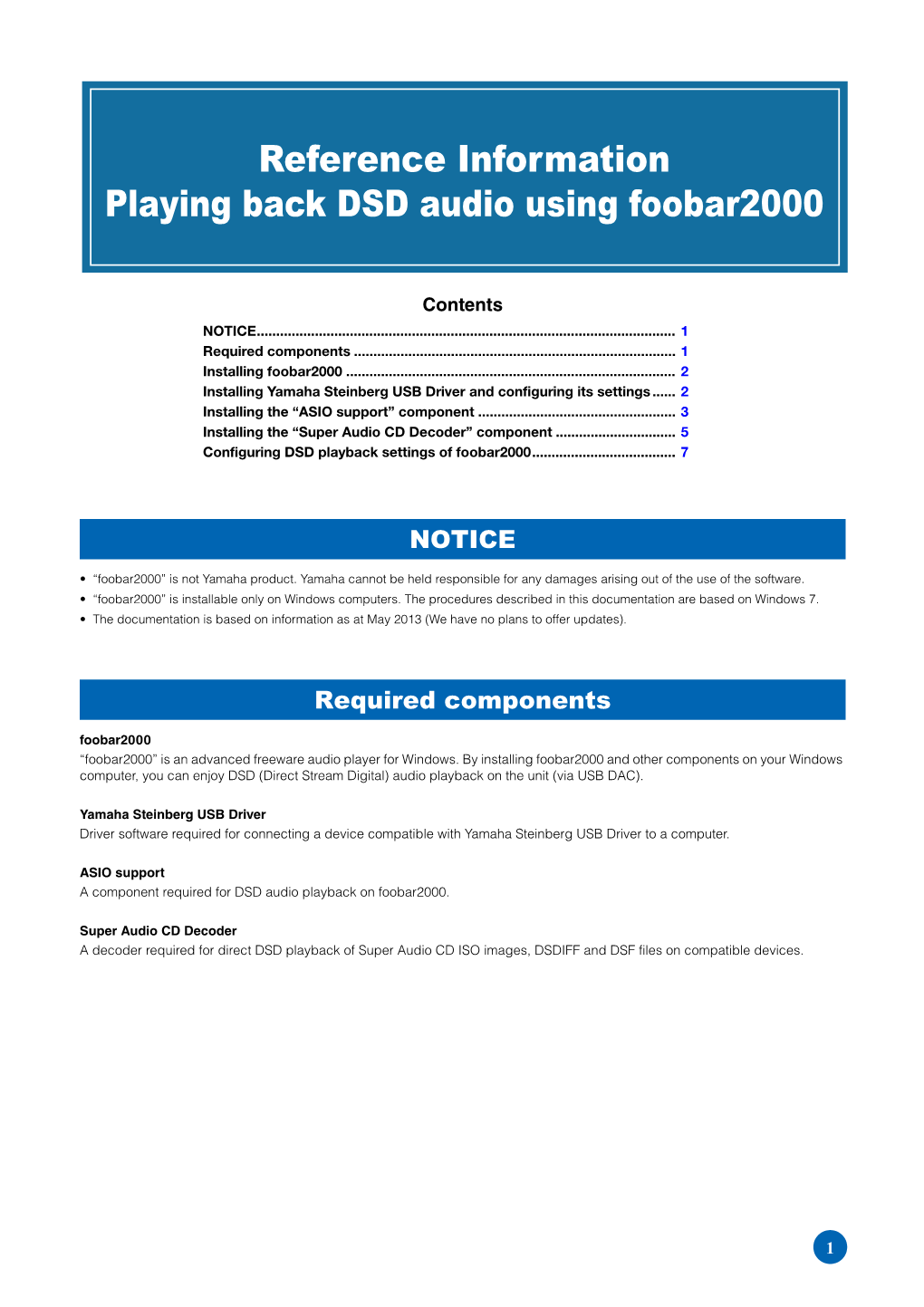 Reference Information Playing Back DSD Audio Using Foobar2000