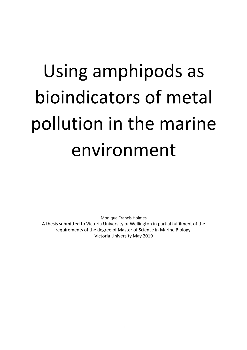 Using Amphipods As Bioindicators of Metal Pollution in the Marine Environment