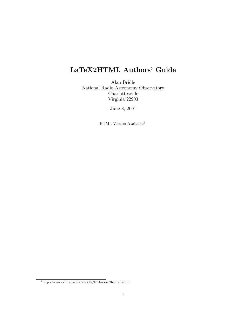 Latex2html Authors' Guide