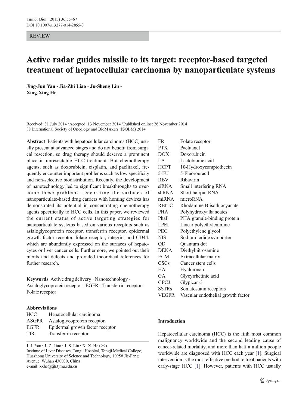 Receptor-Based Targeted Treatment of Hepatocellular Carcinoma by Nanoparticulate Systems