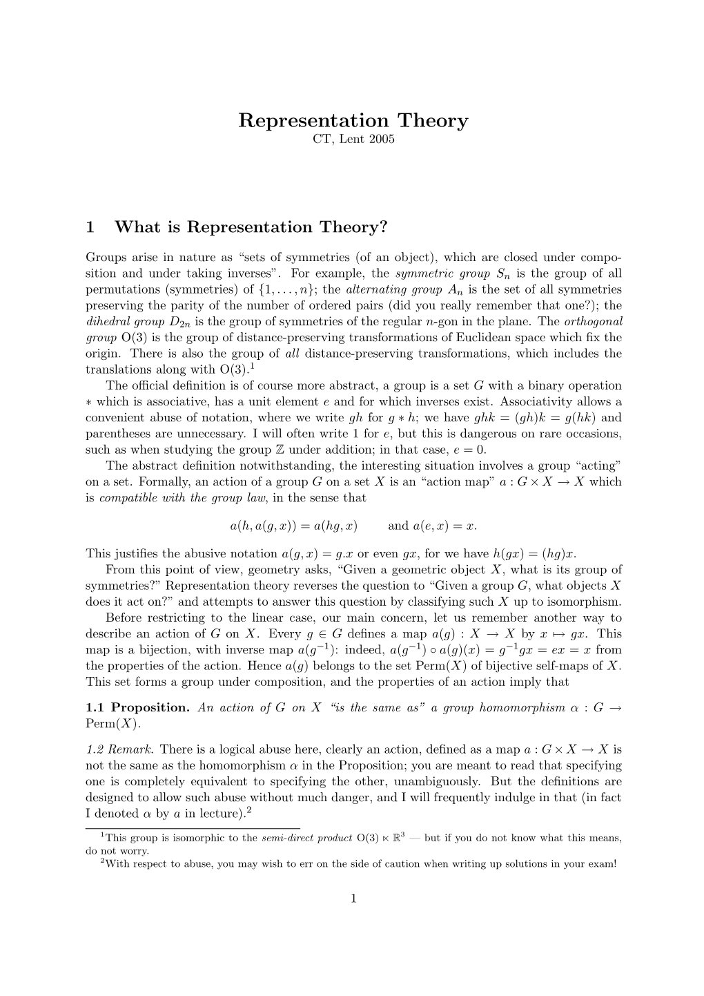 Representation Theory CT, Lent 2005