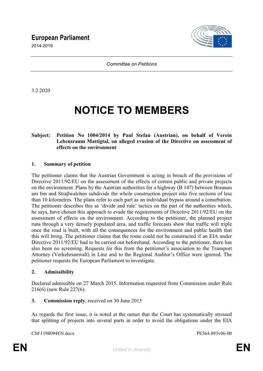 En En Notice to Members