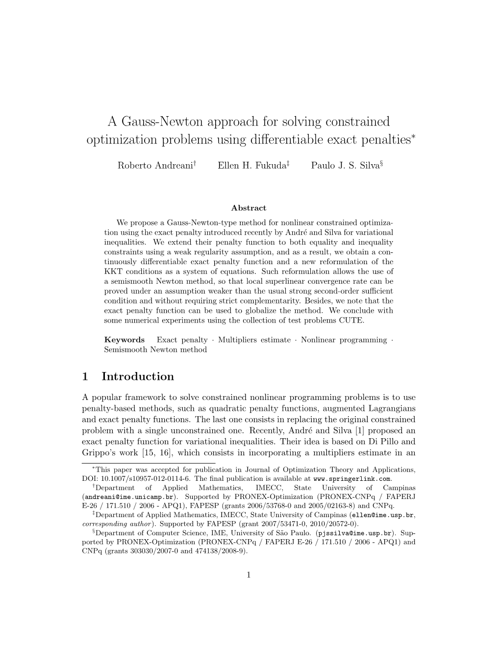 A Gauss-Newton Approach for Solving Constrained Optimization Problems Using Diﬀerentiable Exact Penalties∗