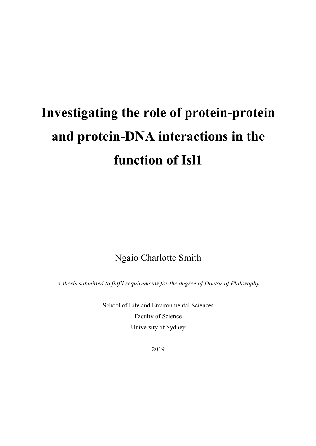 Investigating the Role of Protein-Protein and Protein-DNA Interactions in the Function of Isl1