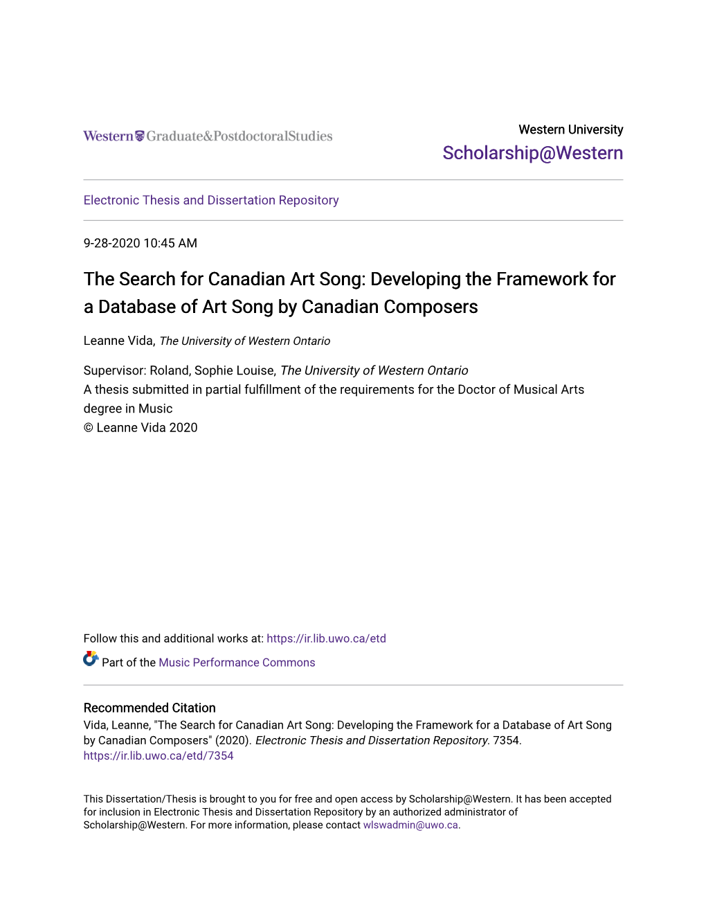 Developing the Framework for a Database of Art Song by Canadian Composers