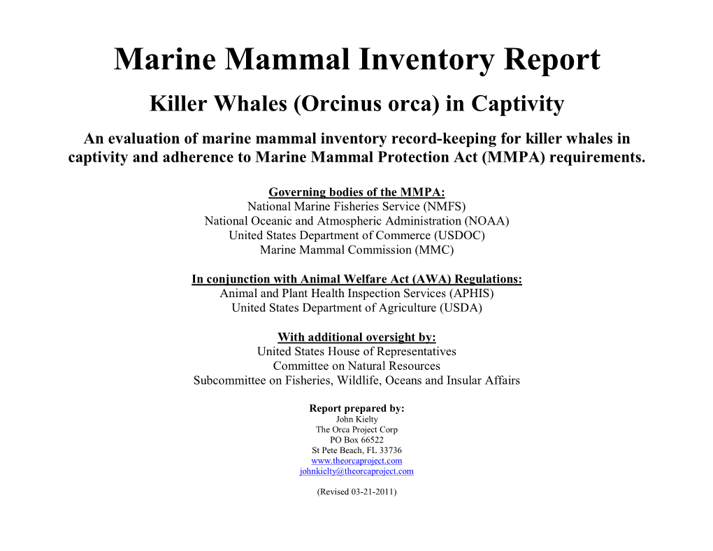 Marine Mammal Inventory Report