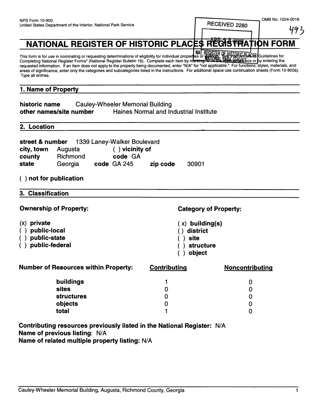 NATIONAL REGISTER of HISTORIC PLAC L&lt; &gt;N FORM