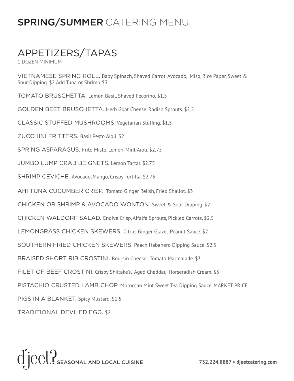 Spring/Summer Catering Menu Appetizers/Tapas