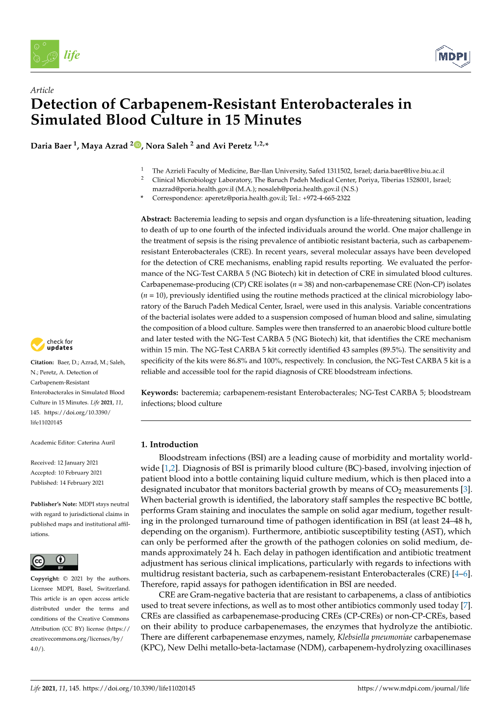 Detection of Carbapenem-Resistant Enterobacterales in Simulated Blood Culture in 15 Minutes