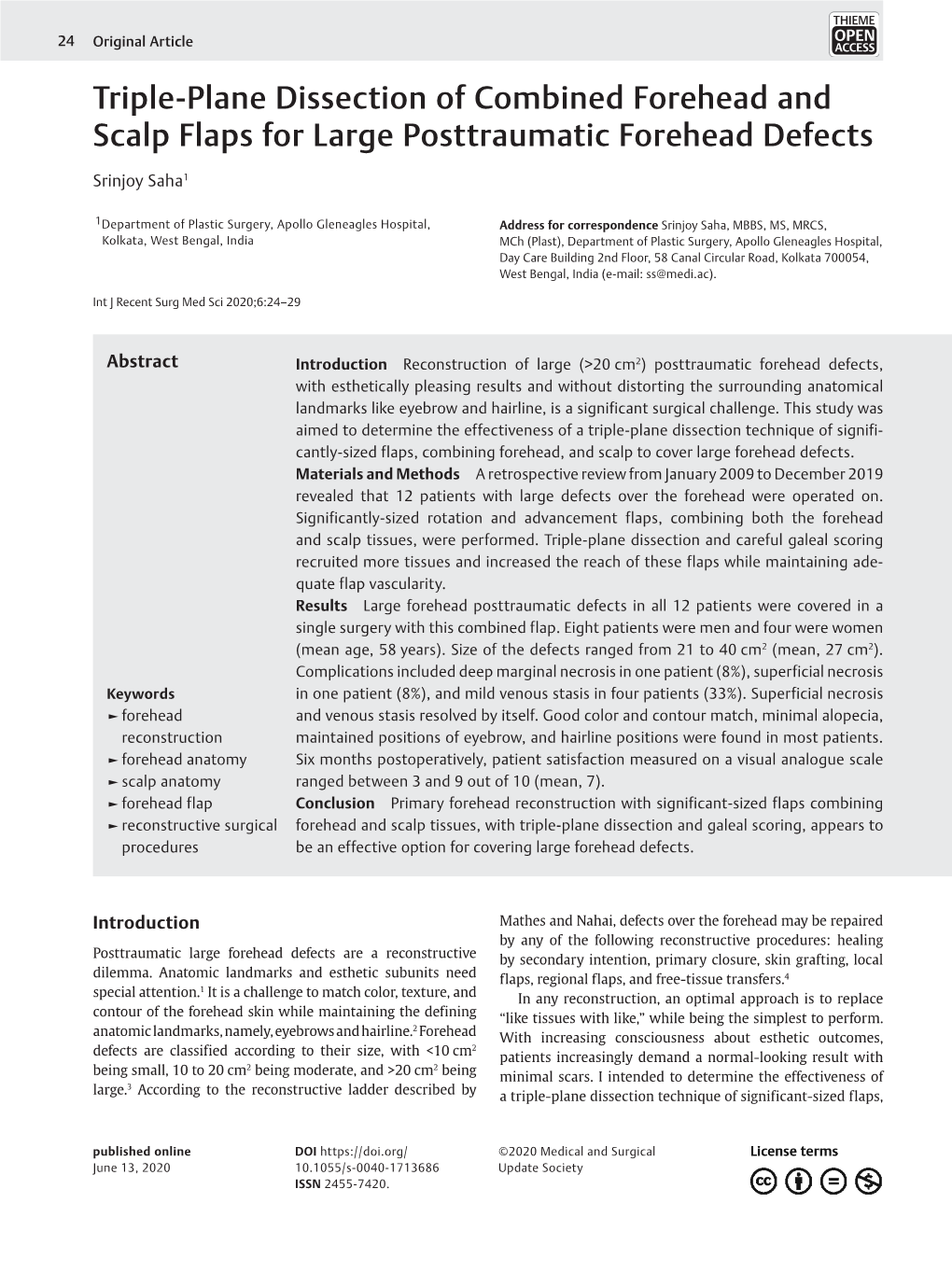 Triple-Plane Dissection of Combined Forehead and Scalp Flaps for Large Posttraumatic Forehead Defects