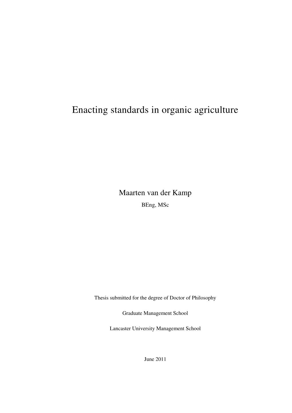 Enacting Standards in Organic Agriculture