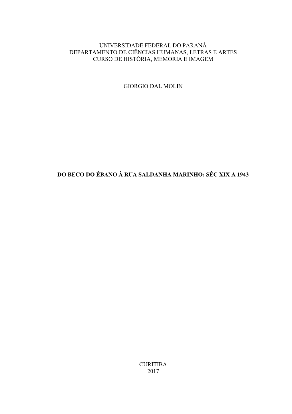 Universidade Federal Do Paraná Departamento De Ciências Humanas, Letras E Artes Curso De História, Memória E Imagem Giorgio