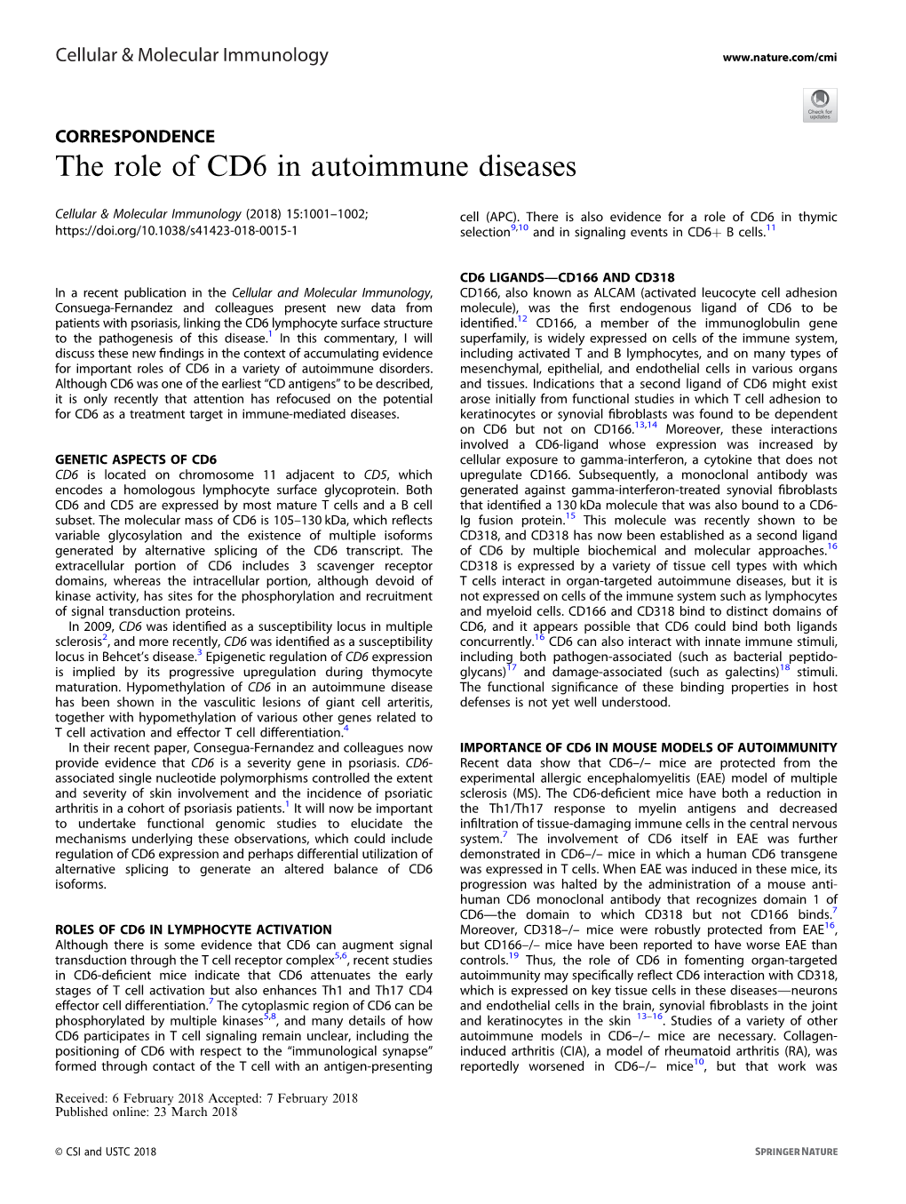 The Role of CD6 in Autoimmune Diseases