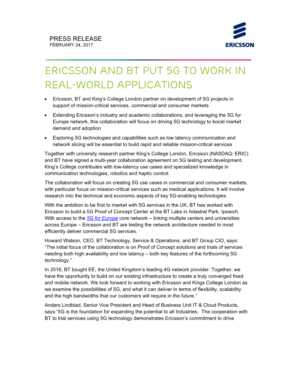 Ericsson and BT Put 5G to Work in Real-World Applications