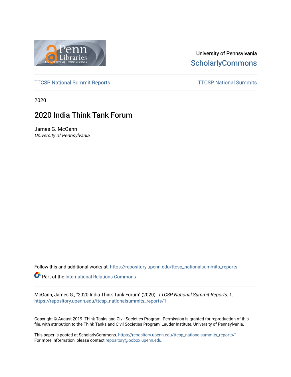 2020 India Think Tank Forum