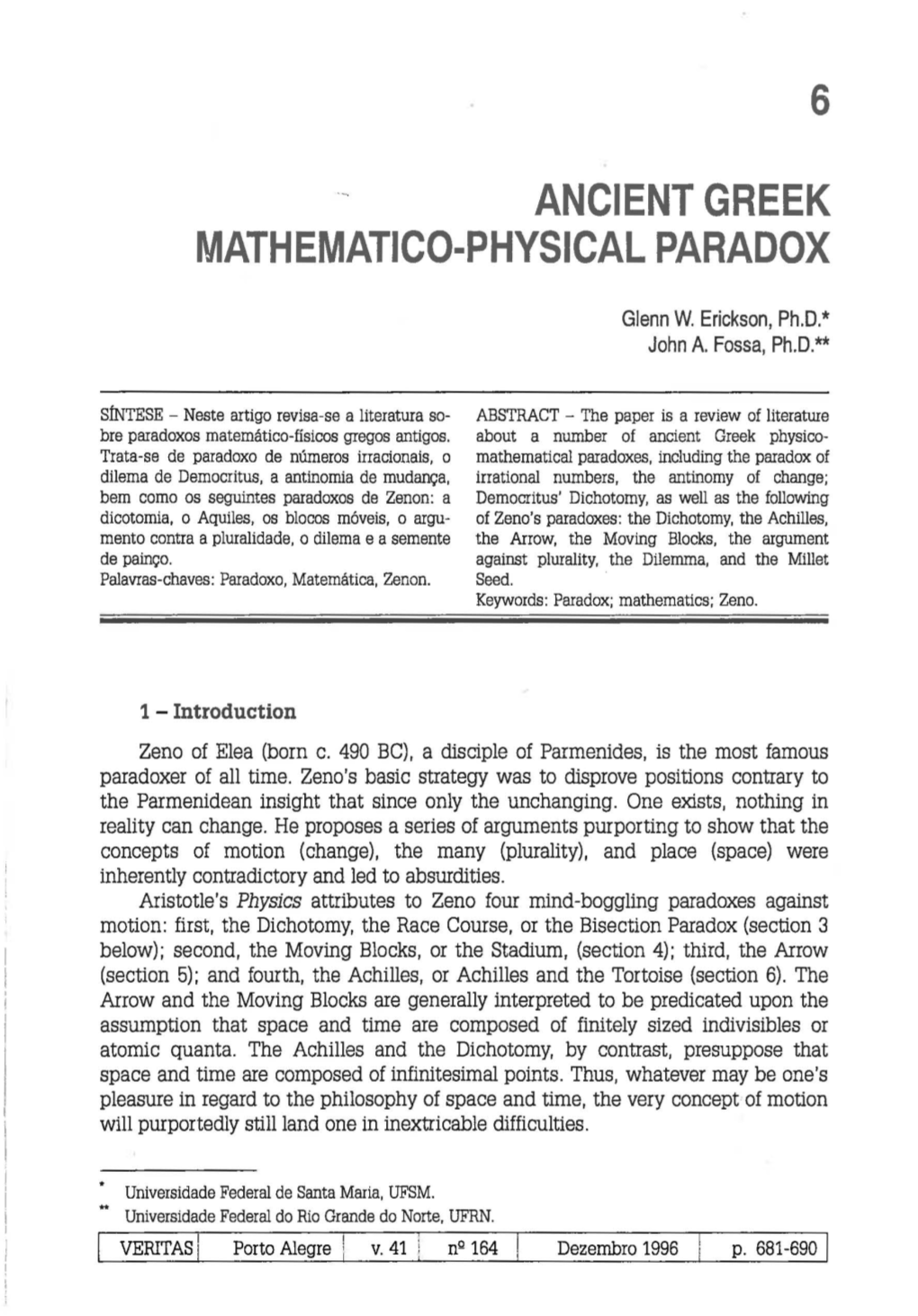 Ancient Greek Mathematico-Physical Paradox