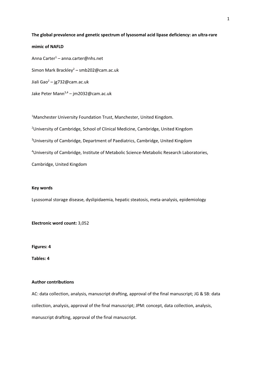 1 the Global Prevalence and Genetic Spectrum of Lysosomal Acid Lipase