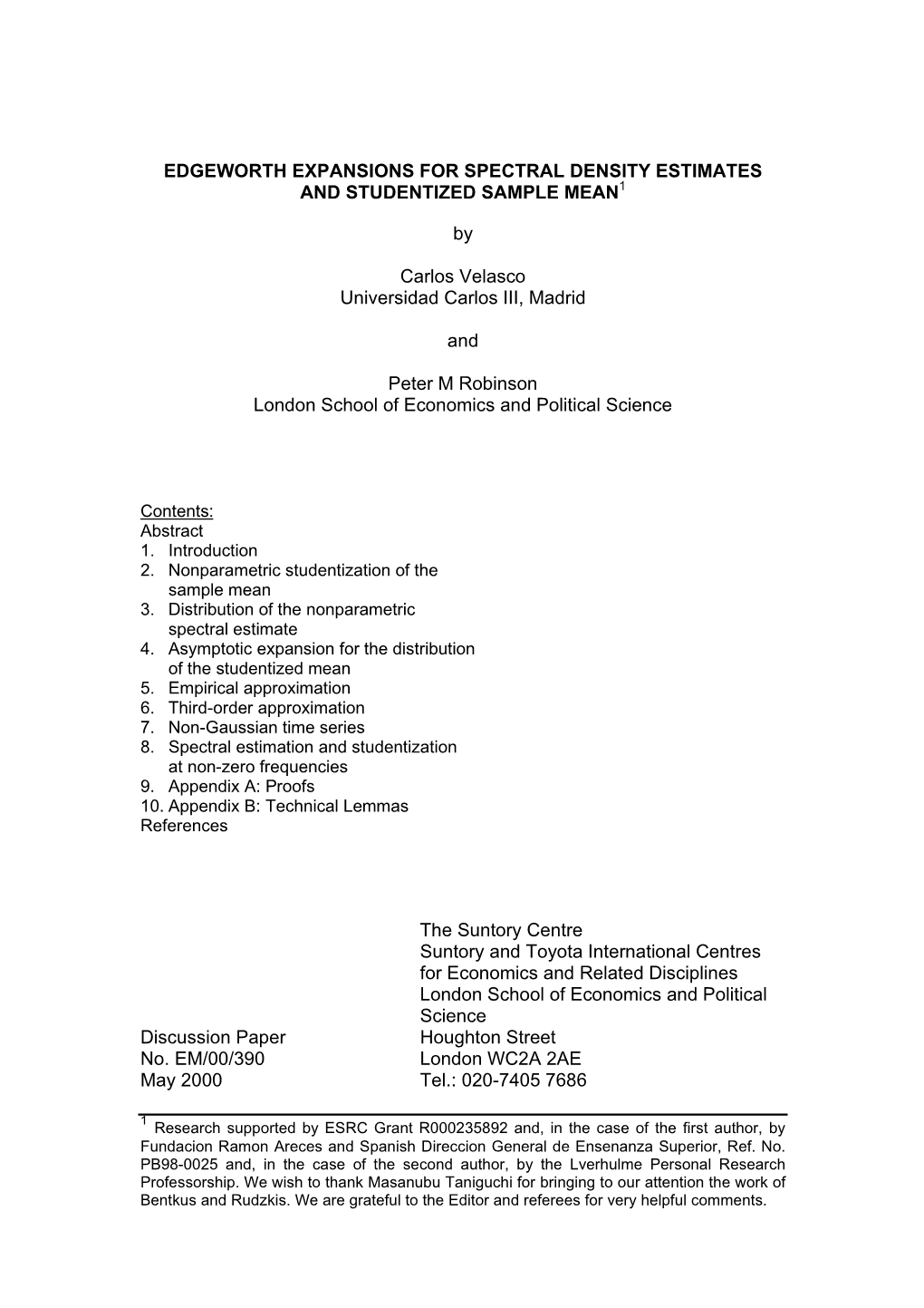 Edgeworth Expansions for Spectral Density Estimates and Studentized Sample Mean1