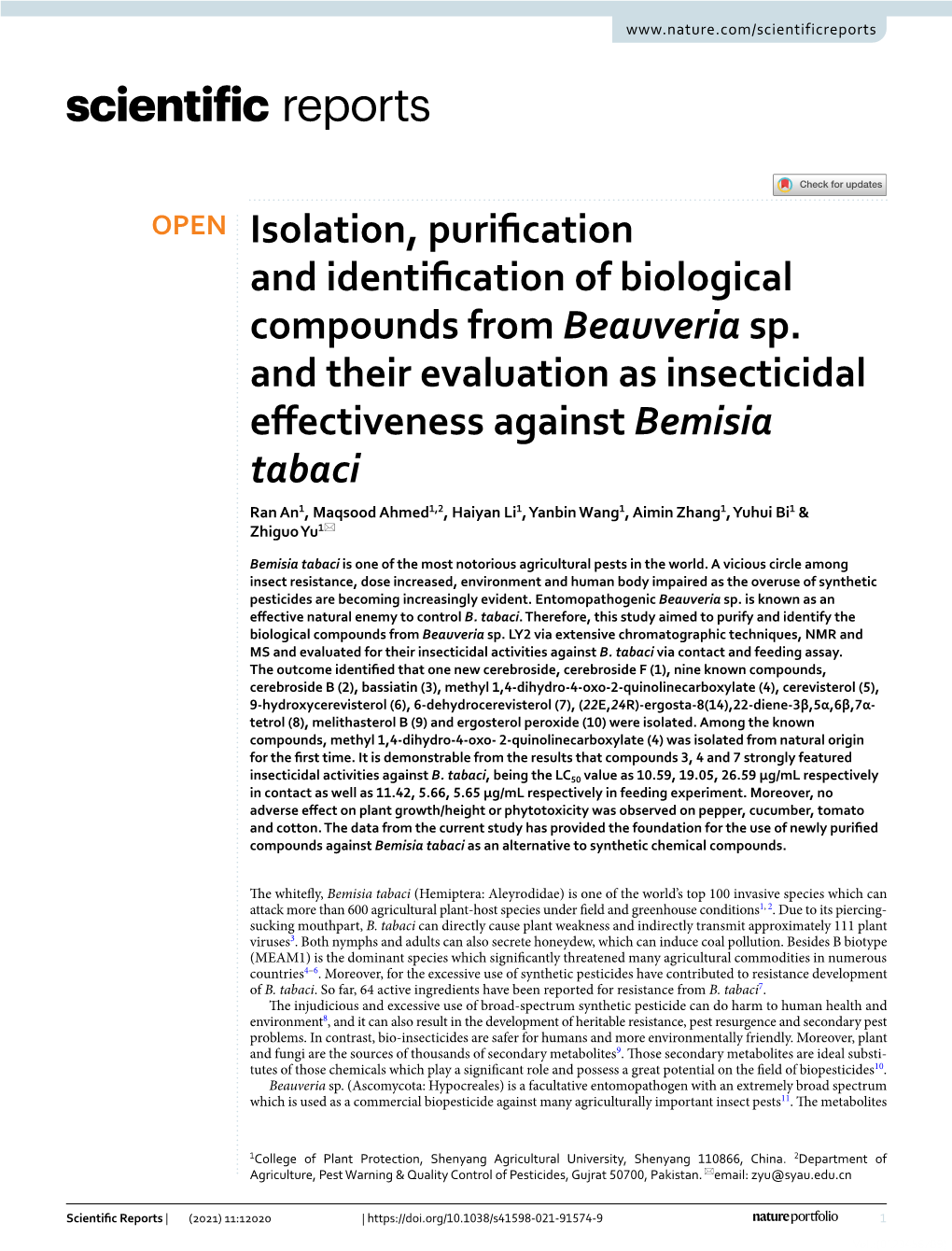 Isolation, Purification and Identification of Biological Compounds from Beauveria Sp. and Their Evaluation As Insecticidal Effec