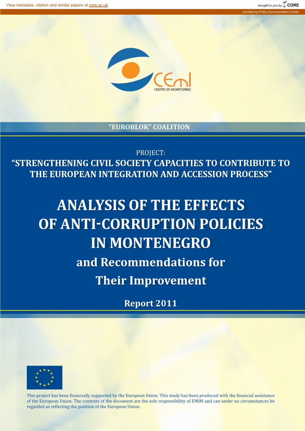 Analysis of the Effects of Anti-Corruption Policies in Montenegro and Recommendations for Their Improvement