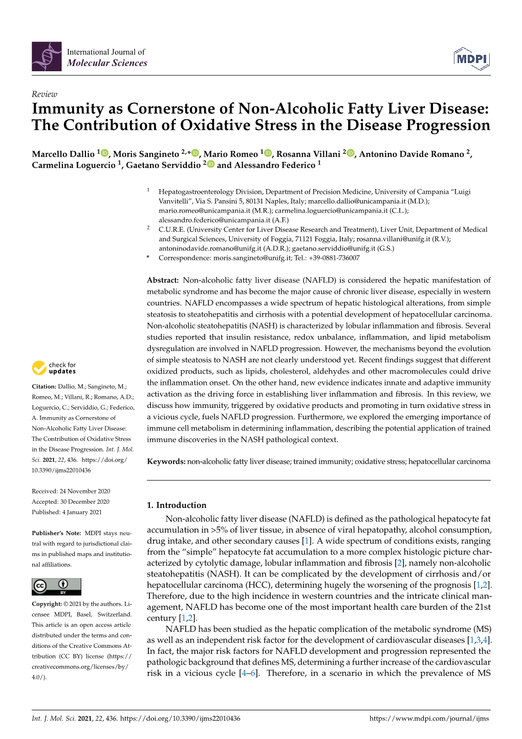 Immunity As Cornerstone of Non-Alcoholic Fatty Liver Disease: the Contribution of Oxidative Stress in the Disease Progression