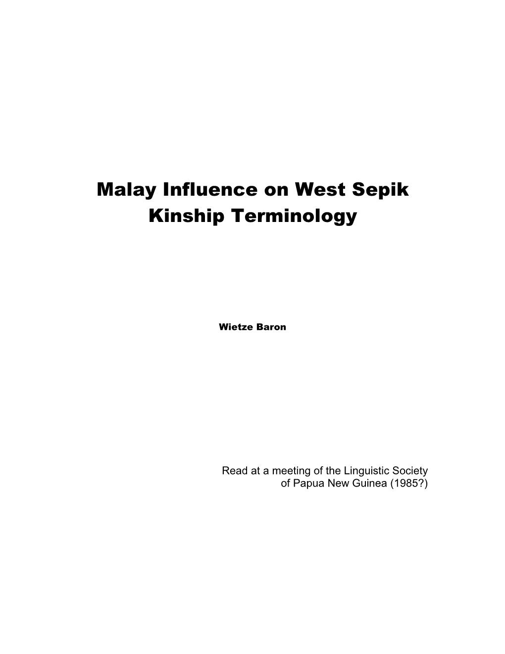 Malay Influence on West Sepik Kinship Terminology