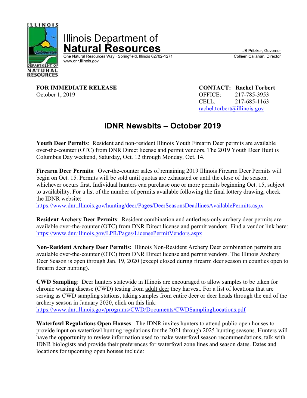 IDNR Newsbits – October 2019