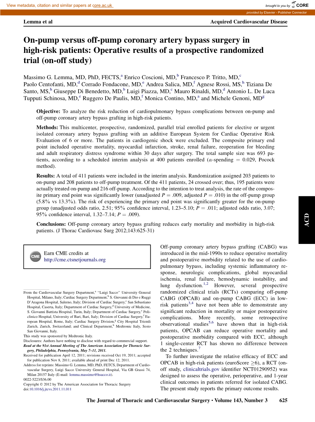 On-Pump Versus Off-Pump Coronary Artery Bypass Surgery in High-Risk Patients: Operative Results of a Prospective Randomized Trial (On-Off Study)