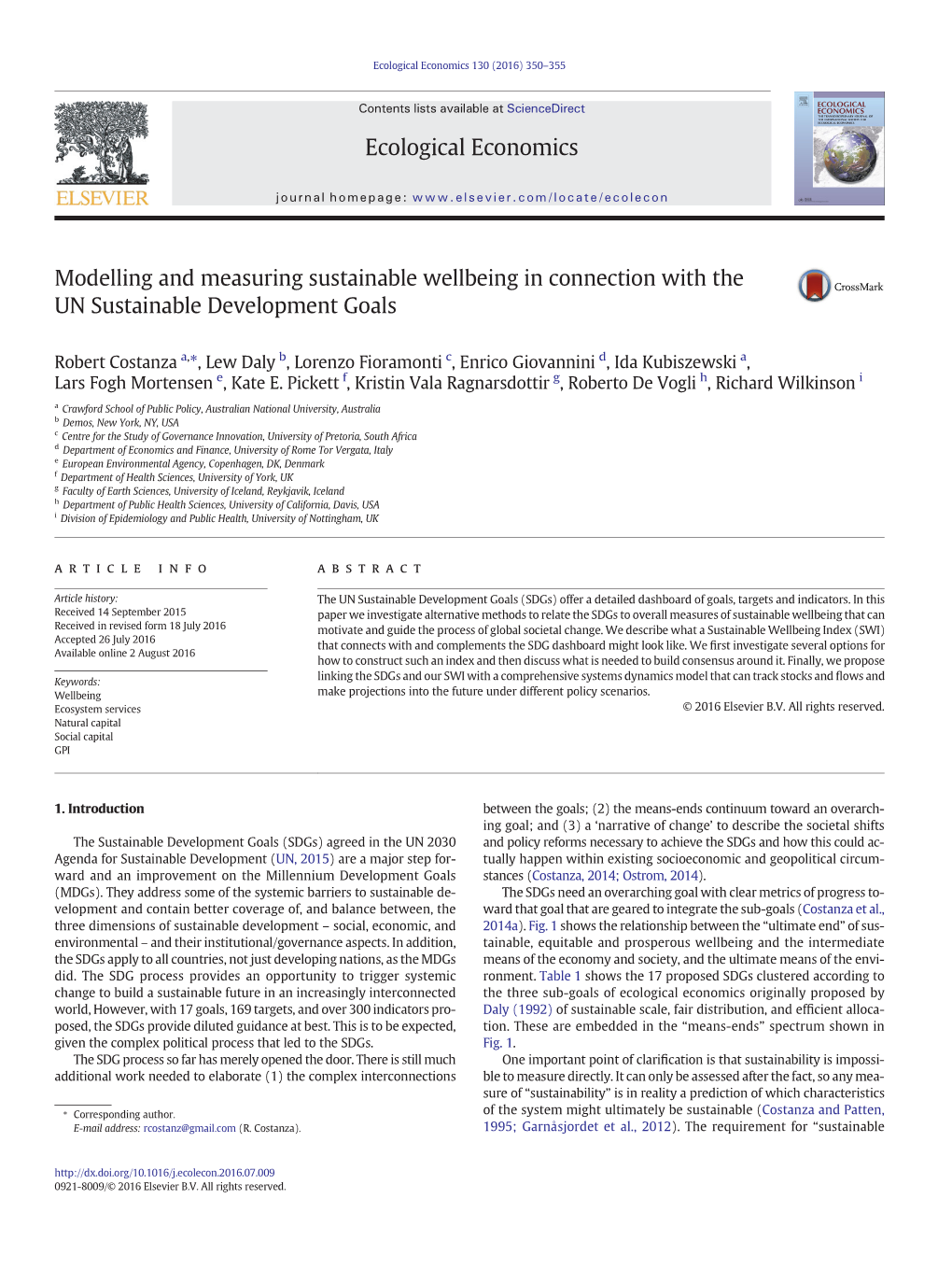 Modelling and Measuring Sustainable Wellbeing in Connection with the UN Sustainable Development Goals