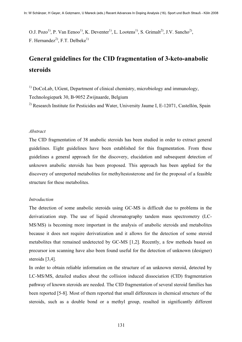 General Guidelines for the CID Fragmentation of 3-Keto-Anabolic Steroids