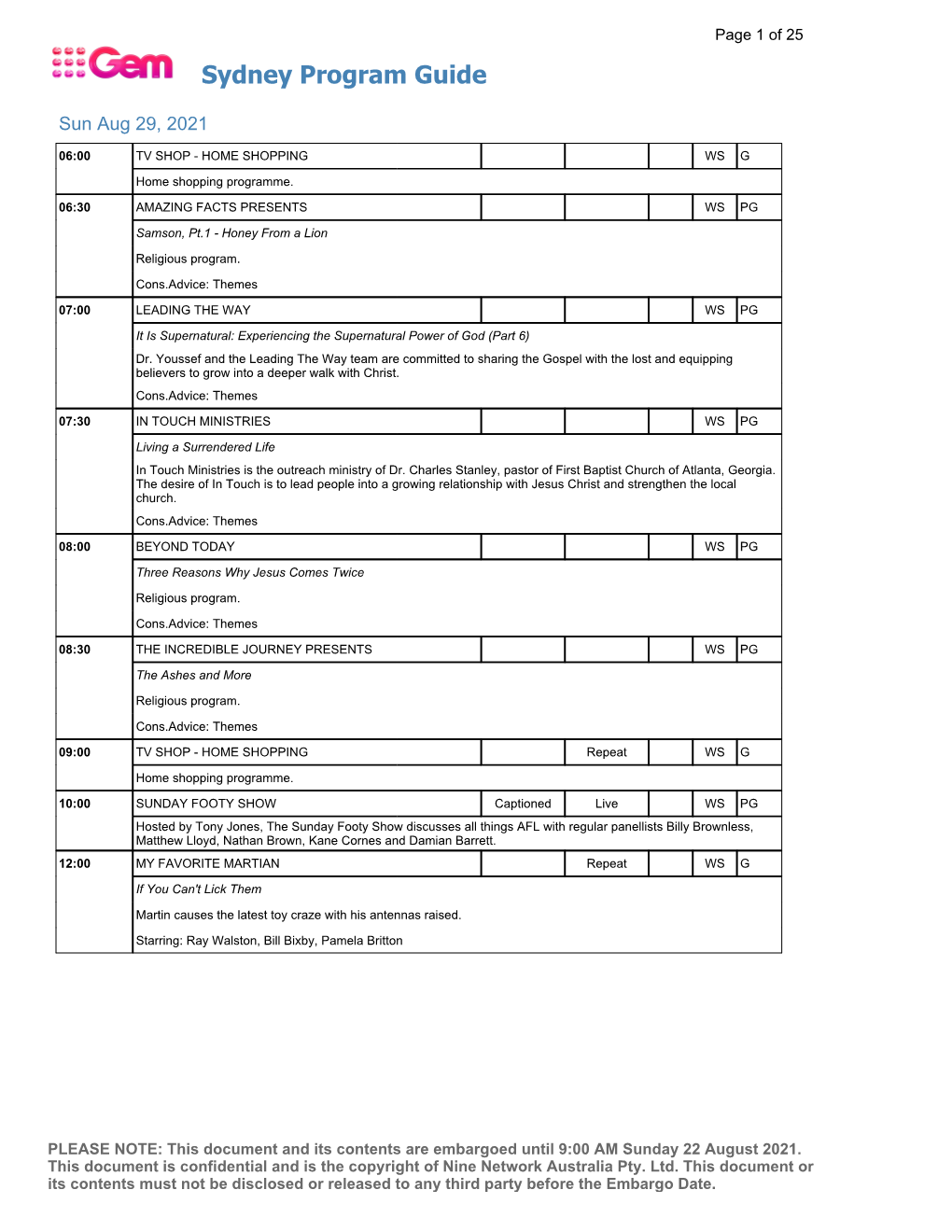 Sydney Program Guide