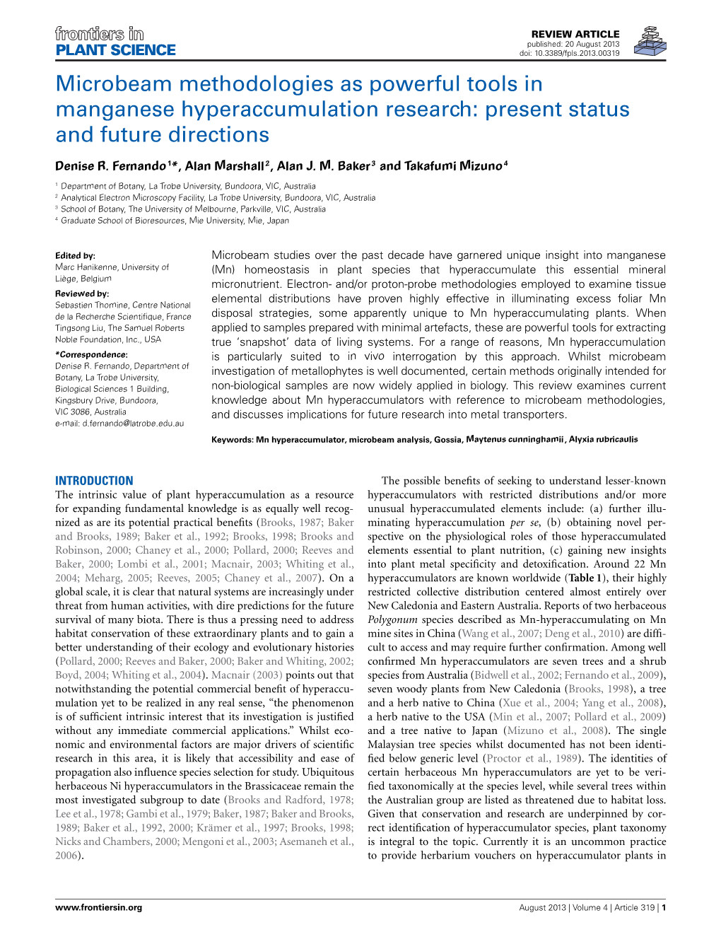 Microbeam Methodologies As Powerful Tools in Manganese Hyperaccumulation Research: Present Status and Future Directions