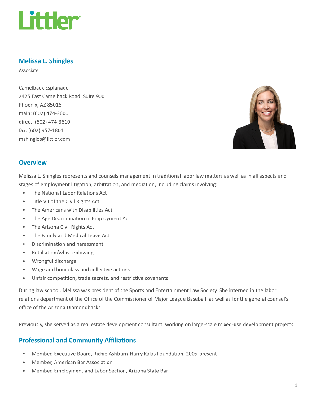 Melissa L. Shingles Overview Professional and Community Affiliations