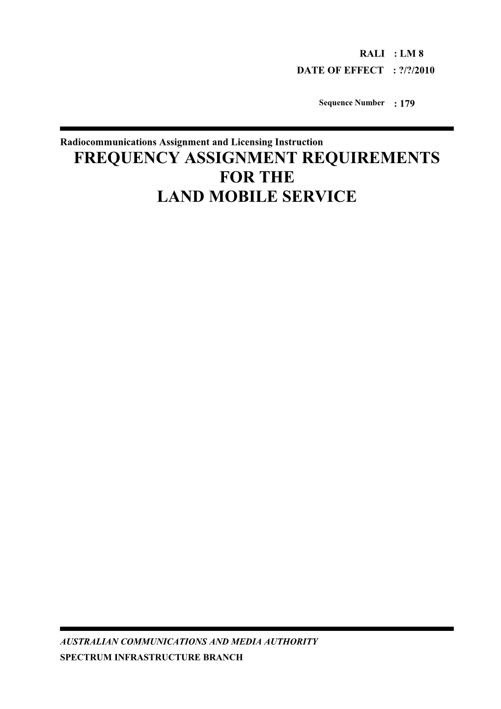 RALI LM8 - Frequency Assignment Requirements for the Land Mobile Service