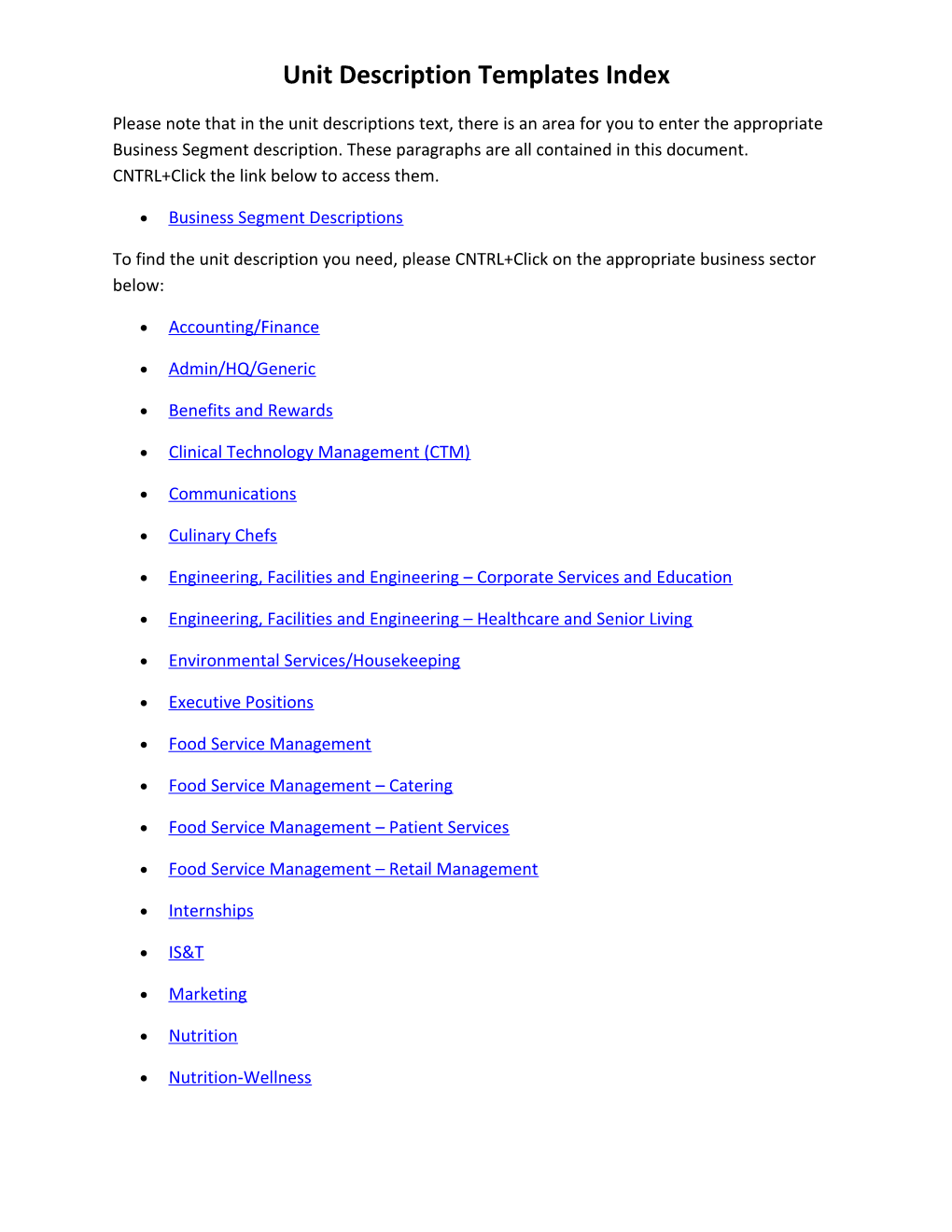 Unit Description Templates Index